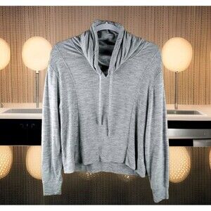 Athleta Cowl Neck Knit Pullover  Size M Heathered Gray Drawstring Ribbed Hem